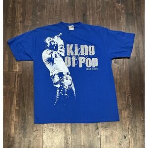 Michael Jackson King Of Pop Shirt Mens 2XL Blue 1958-2009 Memorial Glitter Print